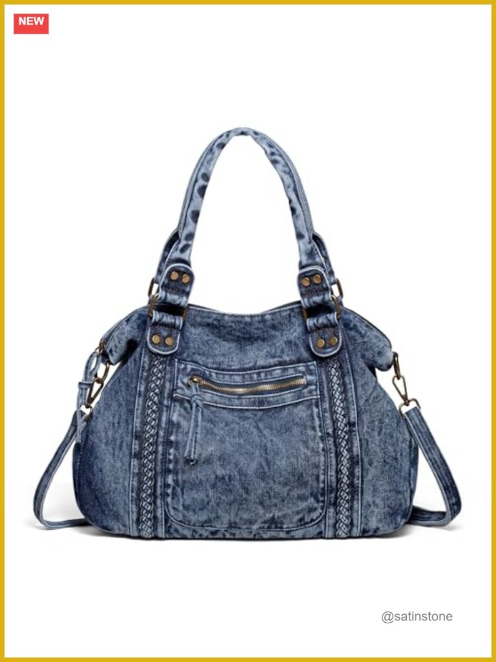 Washed Denim Hobo Shoulder Bag Crossbody Tote